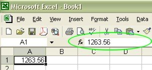 Excel Spreadsheet Data: Formula bar example