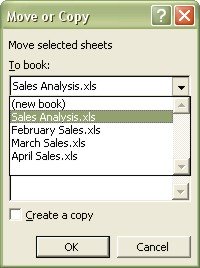 Excel Worksheets Move or Copy dialog box