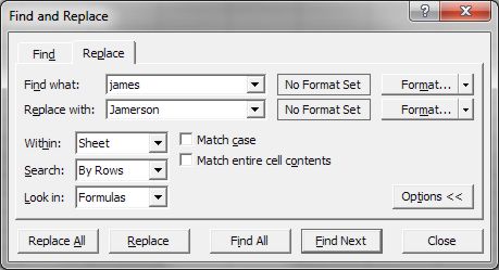 How to use Microsoft Excel Replace dialog box 2