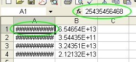 Excel Spreadsheet Data: Small column example