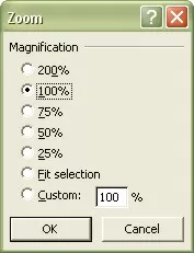 Excel Worksheets: Zoom dialog box