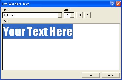 Microsoft Word Art: Edit text dialog box