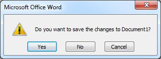 Word 2007 Tutorial: Save changes dialog box