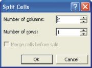 Word Tables: split cells dialog box