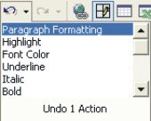 Microsoft Word Help: undo action list