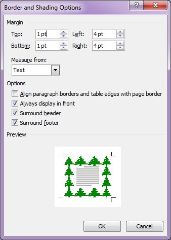 Microsoft Word 2007: Border and Shading Options dialog box Microsoft Word 2007: Border and Shading Options dialog box