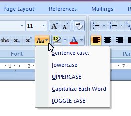 Microsoft Word 2007: change case button