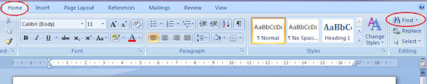 Microsoft Word 2007: Find button Microsoft Word 2007: Find button