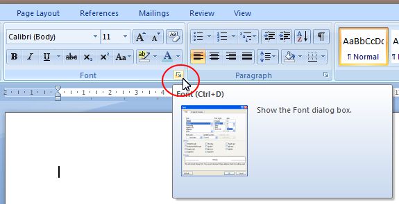 Word 2007 Tutorial: Font dialog box expand button