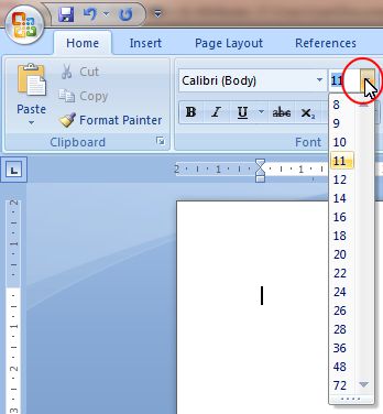 Word 2007 Tutorial: Font Size button