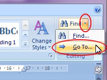 Microsoft Word 2007: Go To button