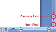 Microsoft Word 2007: Previous Find / Next Find buttons