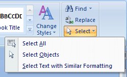 Word 2007 Tutorial: Select All drop-down menu