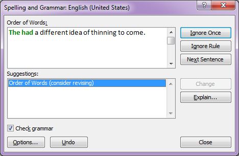 Microsoft Word 2007: Spelling and Grammar dialog box 2