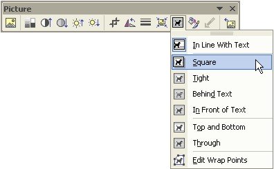 Microsoft Word ClipArt: Text Wrapping button