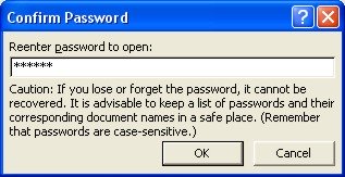 Microsoft Word Password: confirm password dialog box